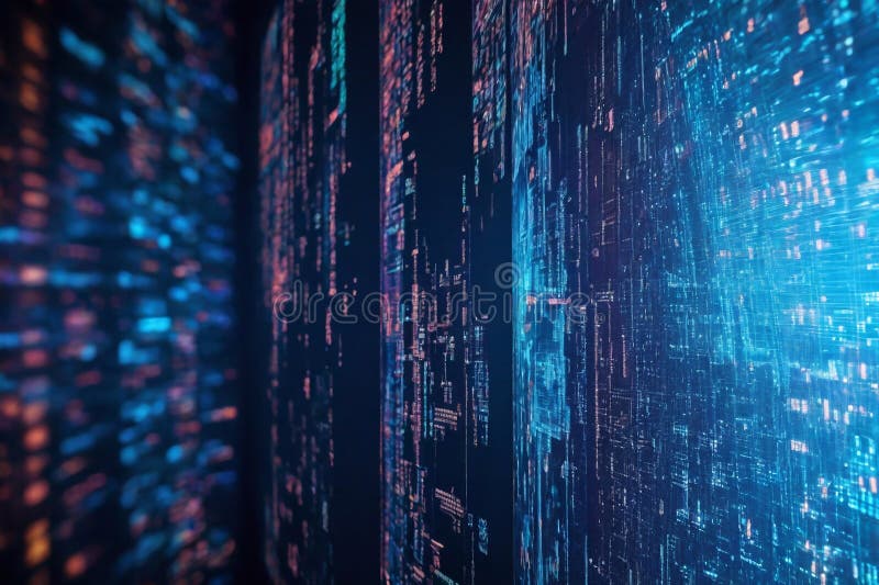 The digital tapestry a symphony of code and light. A close-up image of a computer screen royalty free illustration