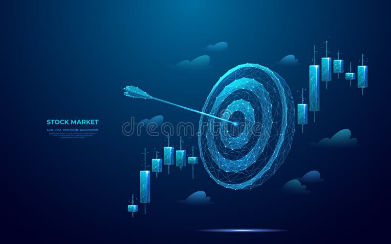 Digital target with bow arrow in bullseye with Japanese candlestick. stock illustration