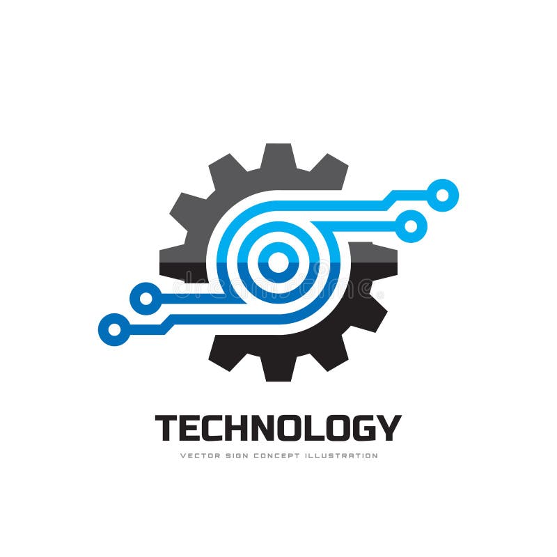 Digital tech - illustration för begrepp för mall för vektoraffärslogo Elektroniskt fabrikstecken för kugghjul Symbol för kuggehju