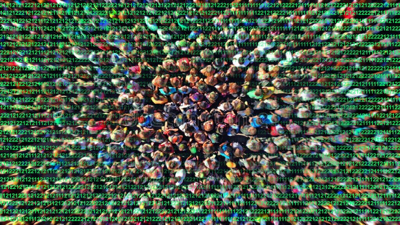 Digital technologies and people crowd control background. Deep learning and intelligence concept. stock photography
