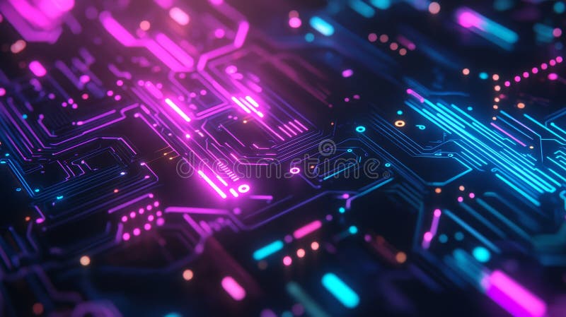 Digital technology background featuring an AI hologram embedded in an isometric AI chip. Also features a circuit stock images