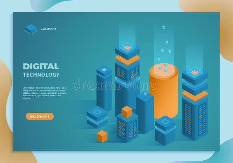 Digital Technology Concept. Big data visualization, business analysis, cloud storage database, global transferring technology. vector illustration