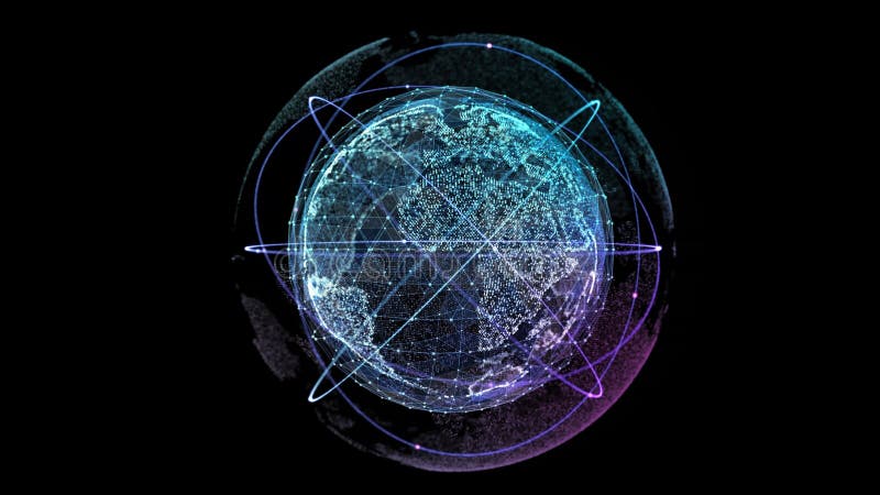 Digital technology connection of the globe with orbiting satellites