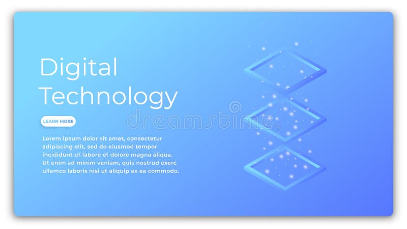 Digital technology isometric concept. Illustration of data analysis, big data processing, cloud computing. Futuristic royalty free illustration