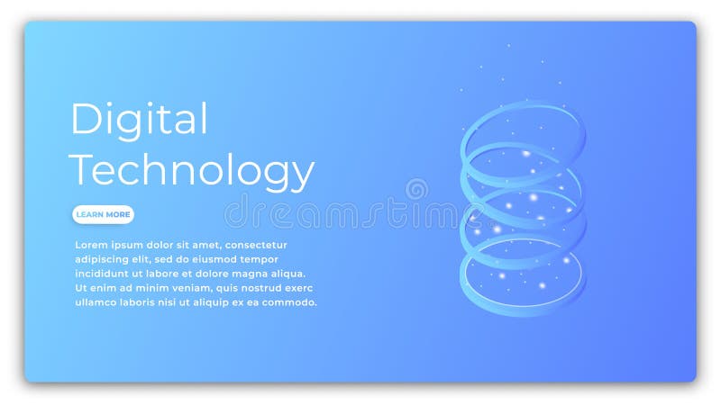 Digital technology isometric concept. Illustration of data analysis, big data processing, cloud computing. Futuristic royalty free illustration