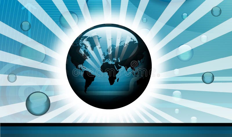 Digital technologycal backdrop. High-tech technology background with globes and world-map stock illustration Digital technologycal backdrop. High-tech technology background with globes and world-map stock illustration