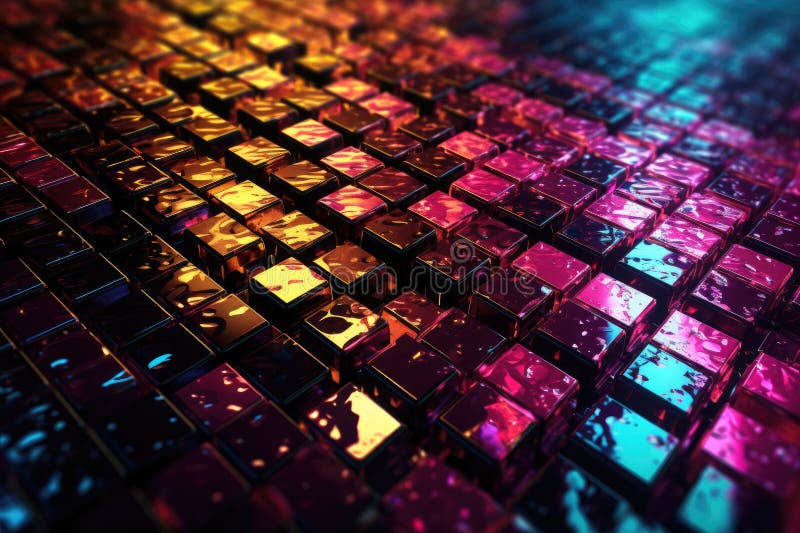 Fusion of geometric shapes, metallic surfaces, and illuminated lines. Generative AI vector illustration
