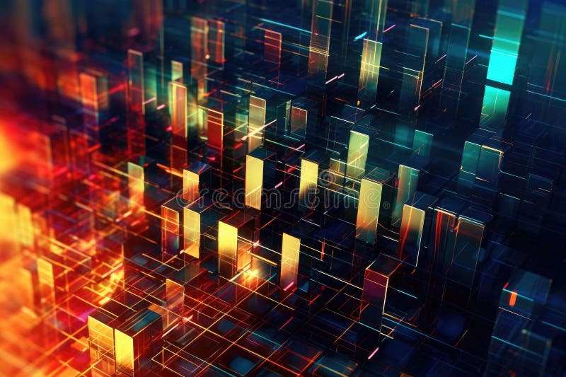 Fusion of geometric shapes, metallic surfaces, and illuminated lines. Generative AI vector illustration