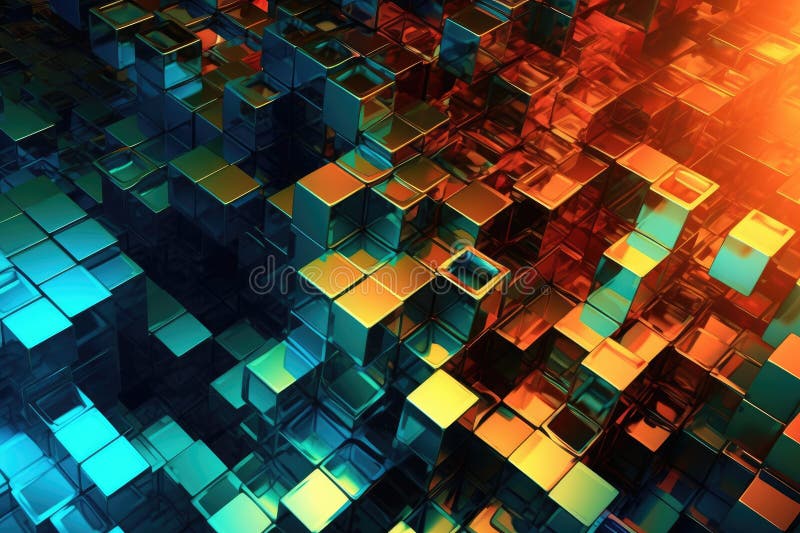 Fusion of geometric shapes, metallic surfaces, and illuminated lines. Generative AI vector illustration