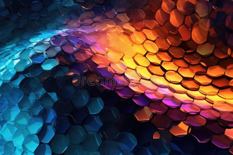 Fusion of geometric shapes, metallic surfaces, and illuminated lines. Generative AI vector illustration