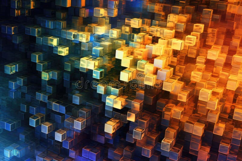 Fusion of geometric shapes, metallic surfaces, and illuminated lines. Generative AI royalty free illustration