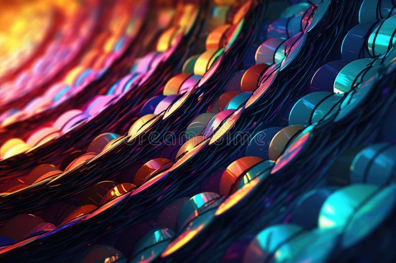 Fusion of geometric shapes, metallic surfaces, and illuminated lines. Generative AI royalty free illustration
