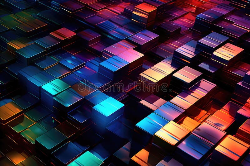 Fusion of geometric shapes, metallic surfaces, and illuminated lines. Generative AI vector illustration