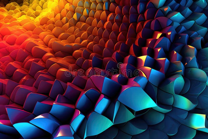 Fusion of geometric shapes, metallic surfaces, and illuminated lines. Generative AI stock illustration
