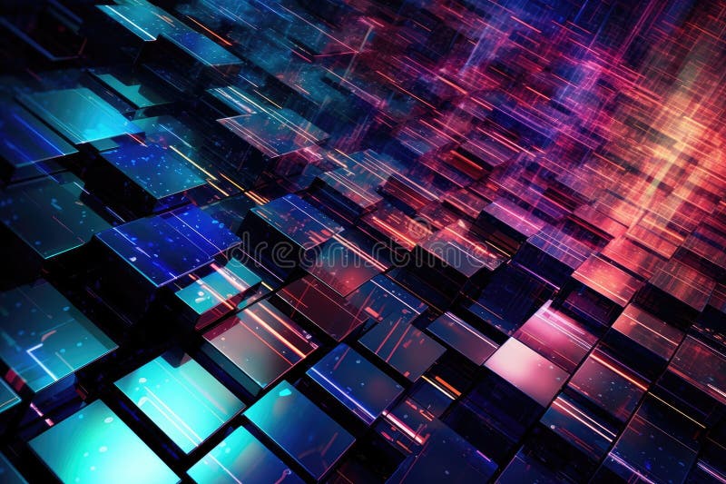 Fusion of geometric shapes, metallic surfaces, and illuminated lines. Generative AI royalty free illustration