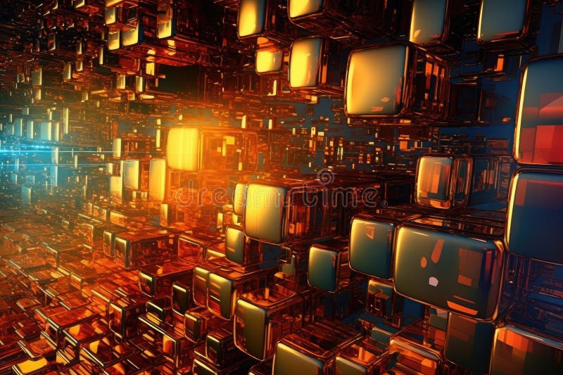 Fusion of geometric shapes, metallic surfaces, and illuminated lines. Generative AI. The digital textures create a sense of depth and dimension, while the abstract patterns evoke a feeling of technological sophistication. The fusion of geometric shapes, metallic surfaces, and illuminated lines adds a touch of modernity and elegance to the composition.