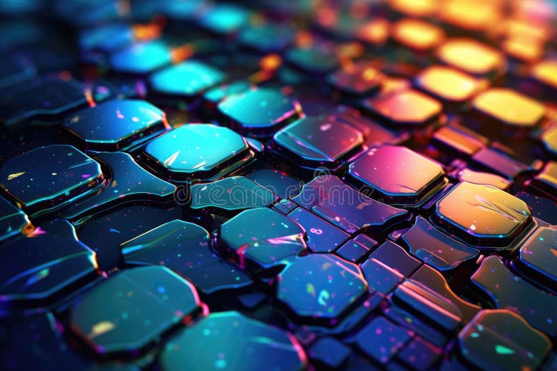 Fusion of geometric shapes, metallic surfaces, and illuminated lines. Generative AI stock illustration