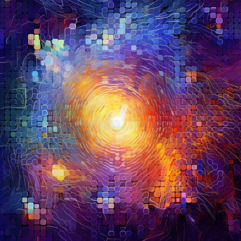 Fusion of geometric shapes, metallic surfaces, and illuminated lines. Generative AI stock illustration