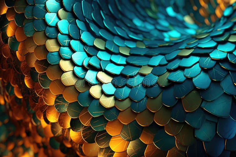 Fusion of geometric shapes, metallic surfaces, and illuminated lines. Generative AI royalty free illustration