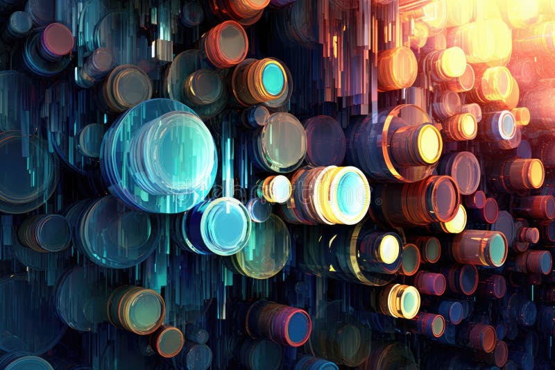 Fusion of geometric shapes, metallic surfaces, and illuminated lines. Generative AI vector illustration