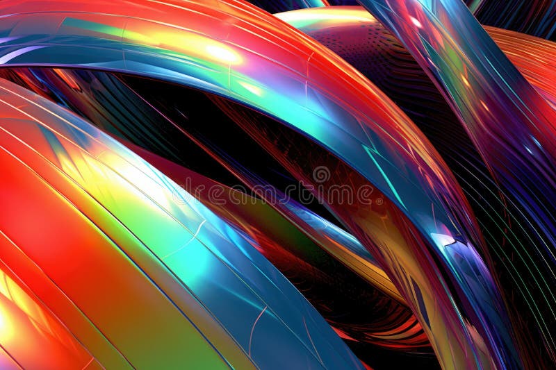 Fusion of geometric shapes, metallic surfaces, and illuminated lines. Generative AI royalty free illustration