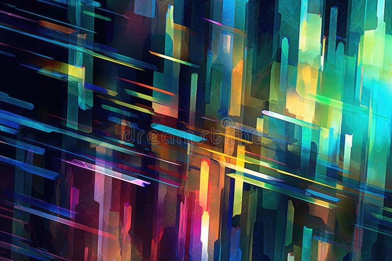 Fusion of geometric shapes, metallic surfaces, and illuminated lines. Generative AI stock illustration