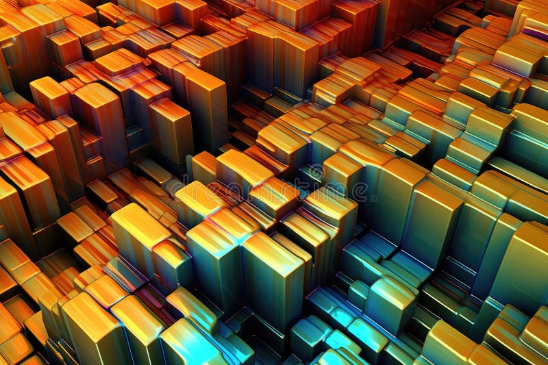 Fusion of geometric shapes, metallic surfaces, and illuminated lines. Generative AI stock illustration