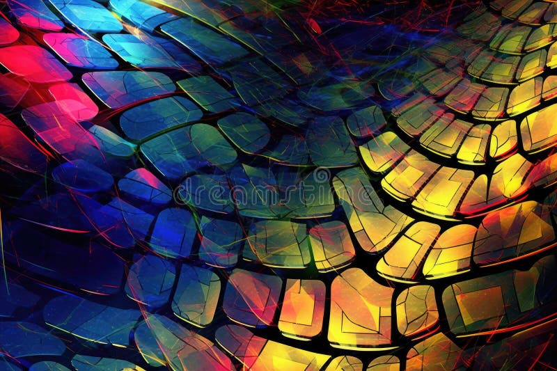 Fusion of geometric shapes, metallic surfaces, and illuminated lines. Generative AI stock illustration