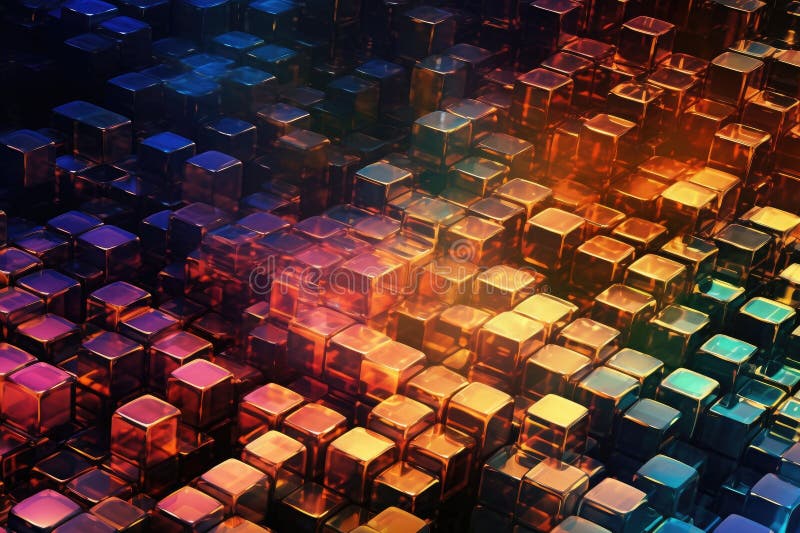 Fusion of geometric shapes, metallic surfaces, and illuminated lines. Generative AI royalty free illustration