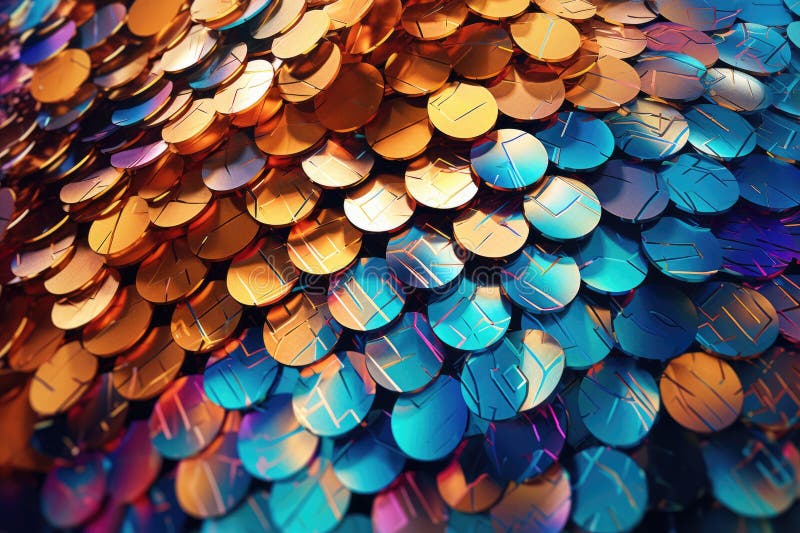 Fusion of geometric shapes, metallic surfaces, and illuminated lines. Generative AI stock illustration