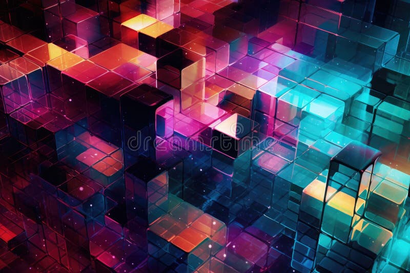 Fusion of geometric shapes, metallic surfaces, and illuminated lines. Generative AI vector illustration