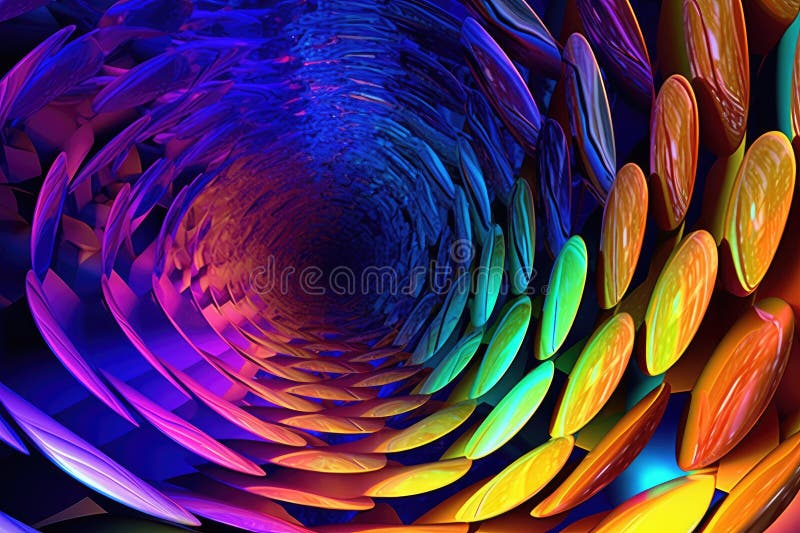 Fusion of geometric shapes, metallic surfaces, and illuminated lines. Generative AI royalty free illustration