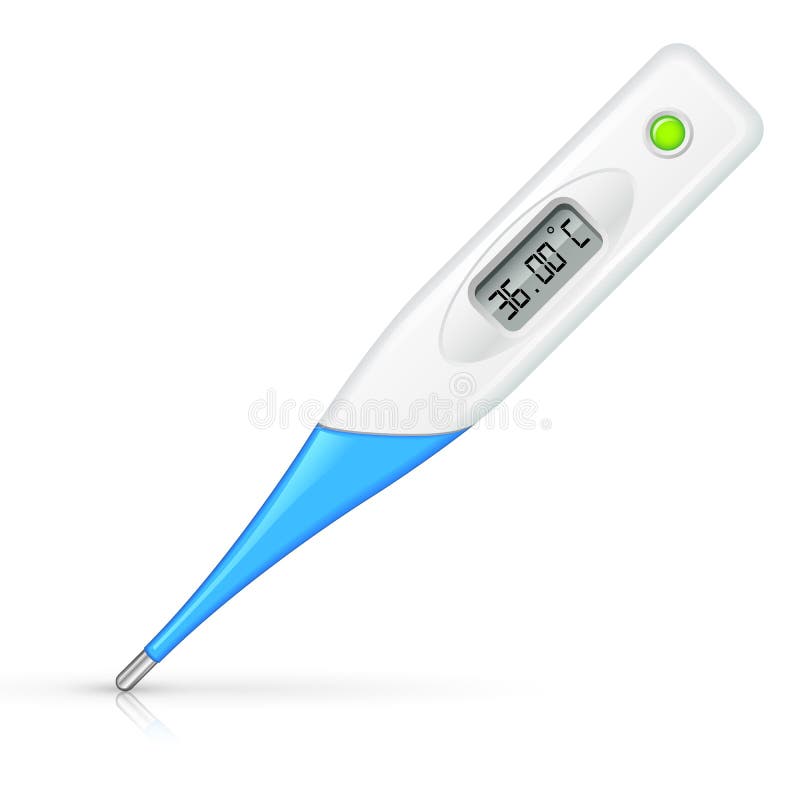 Digital Thermometer Cartoon, Isolated on White Stock Vector
