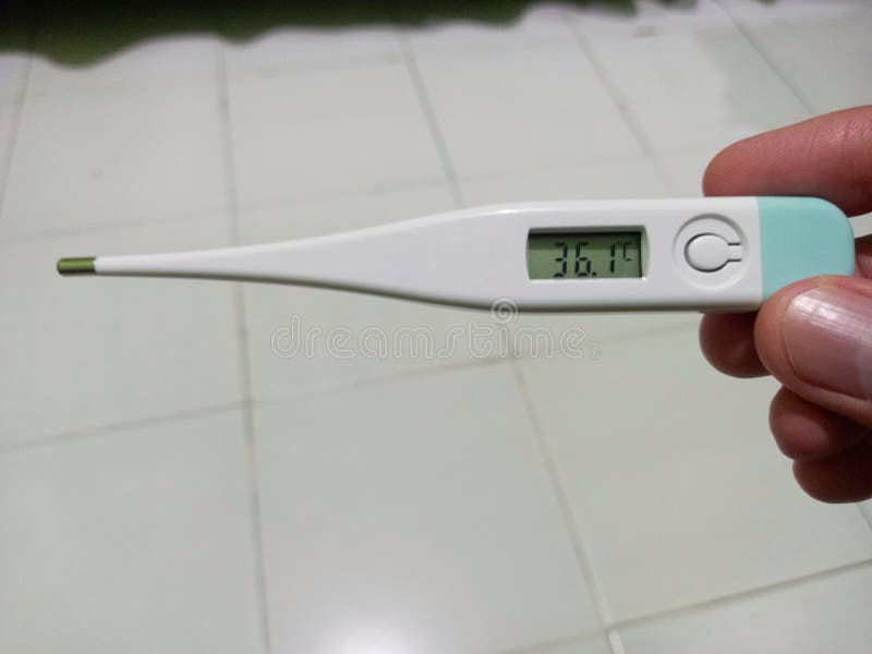 Digital Thermometer in Man Hand with an Index of 36.1 Degrees Celsius