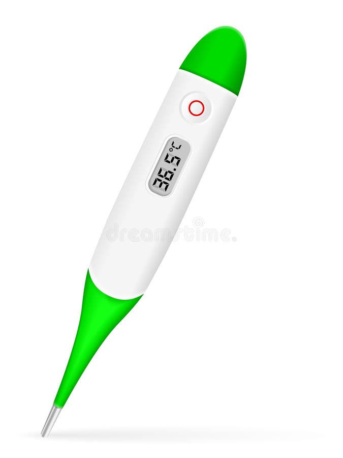 Digital Thermometer Cartoon, Isolated on White Stock Vector