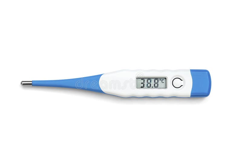 Digital-Thermometerinstrument für messende Temperatur lokalisiert auf weißem Hintergrund