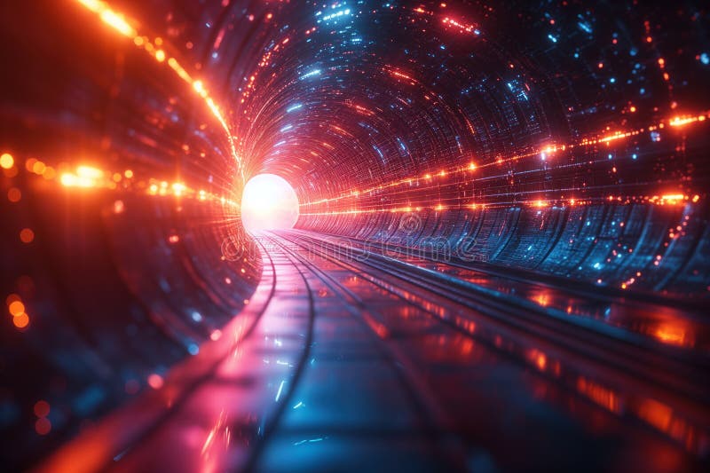 Digital time quantum tunnels are used to travel through the cosmic gateway royalty free stock images