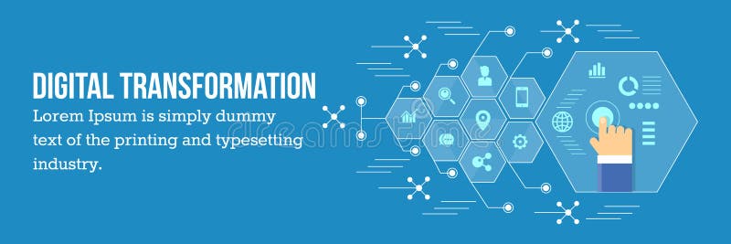Digital transformation - business development via digital technology. vector illustration