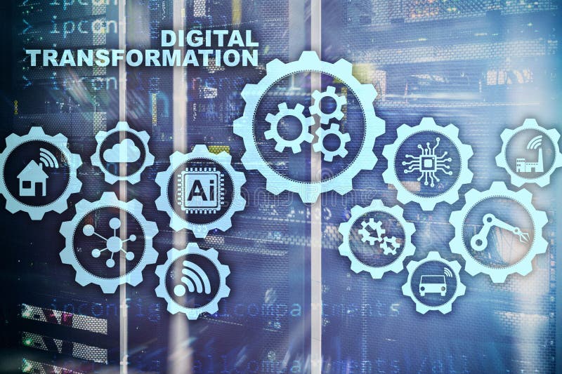 Digital Transformation Concept of digitalization of technology business processes. Datacenter background. stock images Digital Transformation Concept of digitalization of technology business processes. Datacenter background. stock images