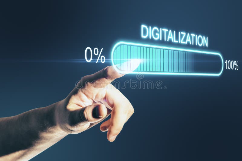 Digital transformation concept with man finger stock illustration