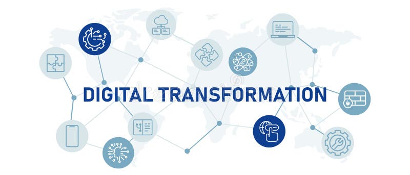 Digital Transformation Icon Set Data Performance Prototyp Entwicklung Innovationsplanung Management Technologie lizenzfreie abbildung