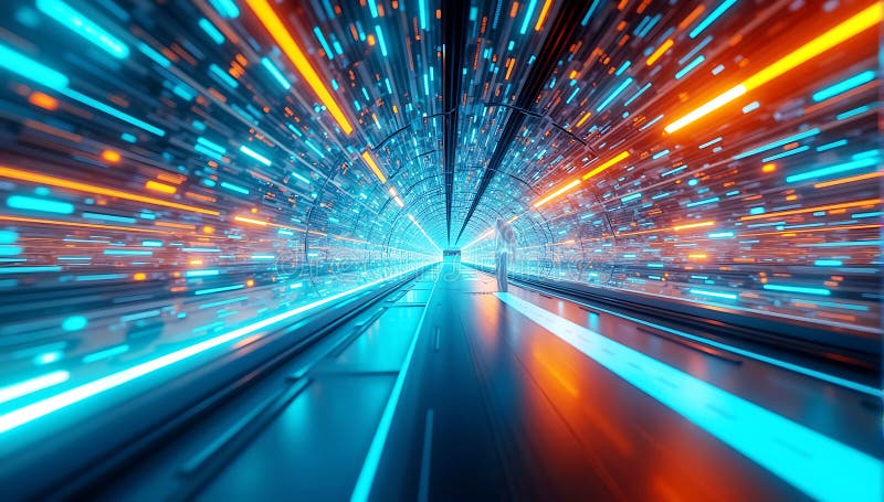 futuristic roadmap visualization showing event processing evolution with timeline and technology milestones in blue and orange