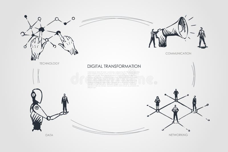 Digital transformation, technology, communication, networking, data concept royalty free illustration Digital transformation, technology, communication, networking, data concept royalty free illustration