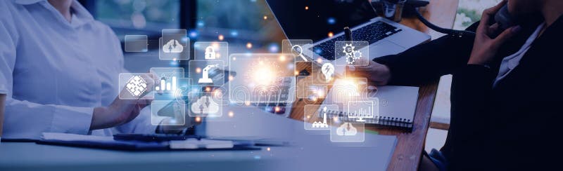 Digital transformation technology strategy, digitization and digitalization of business processes and data, optimize and automate stock photography
