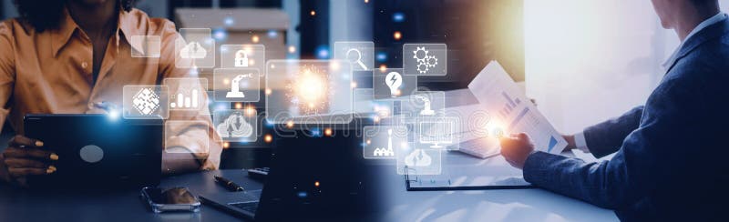 Digital transformation technology strategy, digitization and digitalization of business processes and data, optimize and automate stock photos