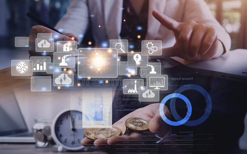 Digital transformation technology strategy, digitization and digitalization of business processes and data, optimize and automate stock photography
