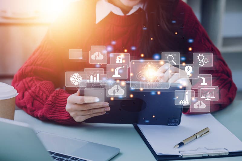 .Digital transformation technology strategy, digitization and digitalization of business processes and data, optimize and automate stock images