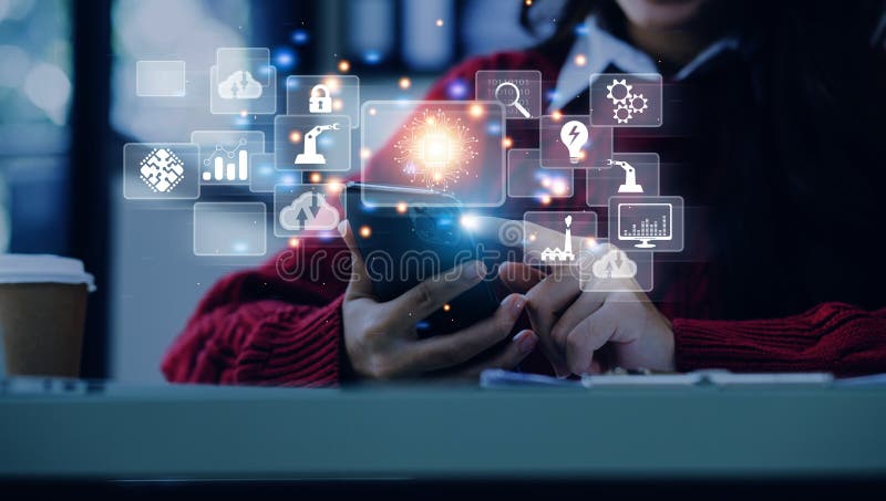 Digital transformation technology strategy, digitization and digitalization of business processes and data, optimize and automate stock photo