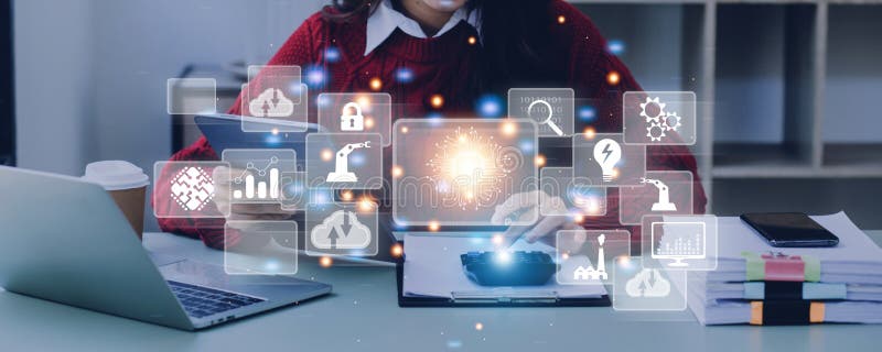 Digital transformation technology strategy, digitization and digitalization of business processes and data, optimize and automate stock image