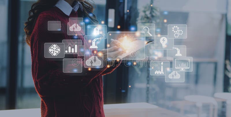 Digital transformation technology strategy, digitization and digitalization of business processes and data, optimize and automate stock photography